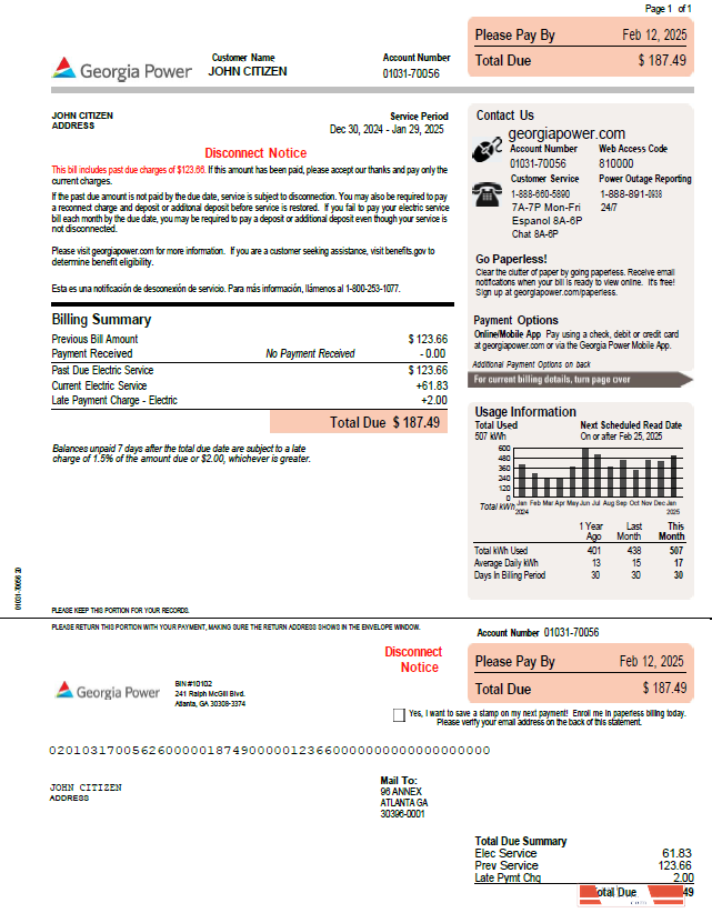 USA Georgia Power template in Word and PDF formats, version 2